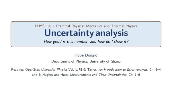 Title slide of the uncertainty analysis deck